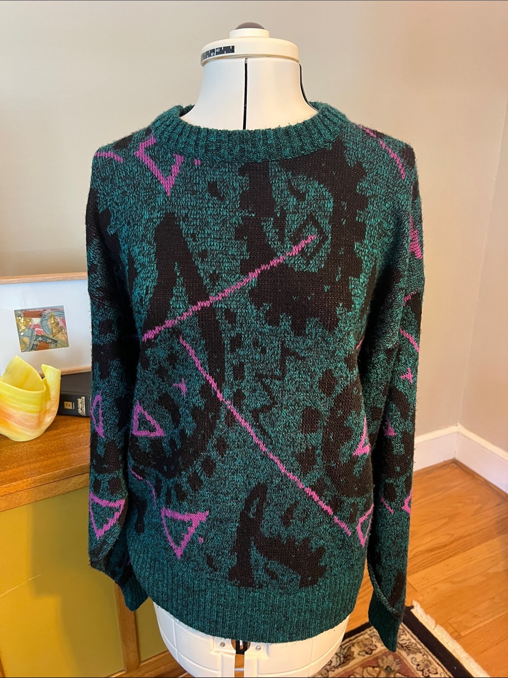 Le Tigre Vintage 80’s Teal, Black & Pink Geometric Crewneck Sweater